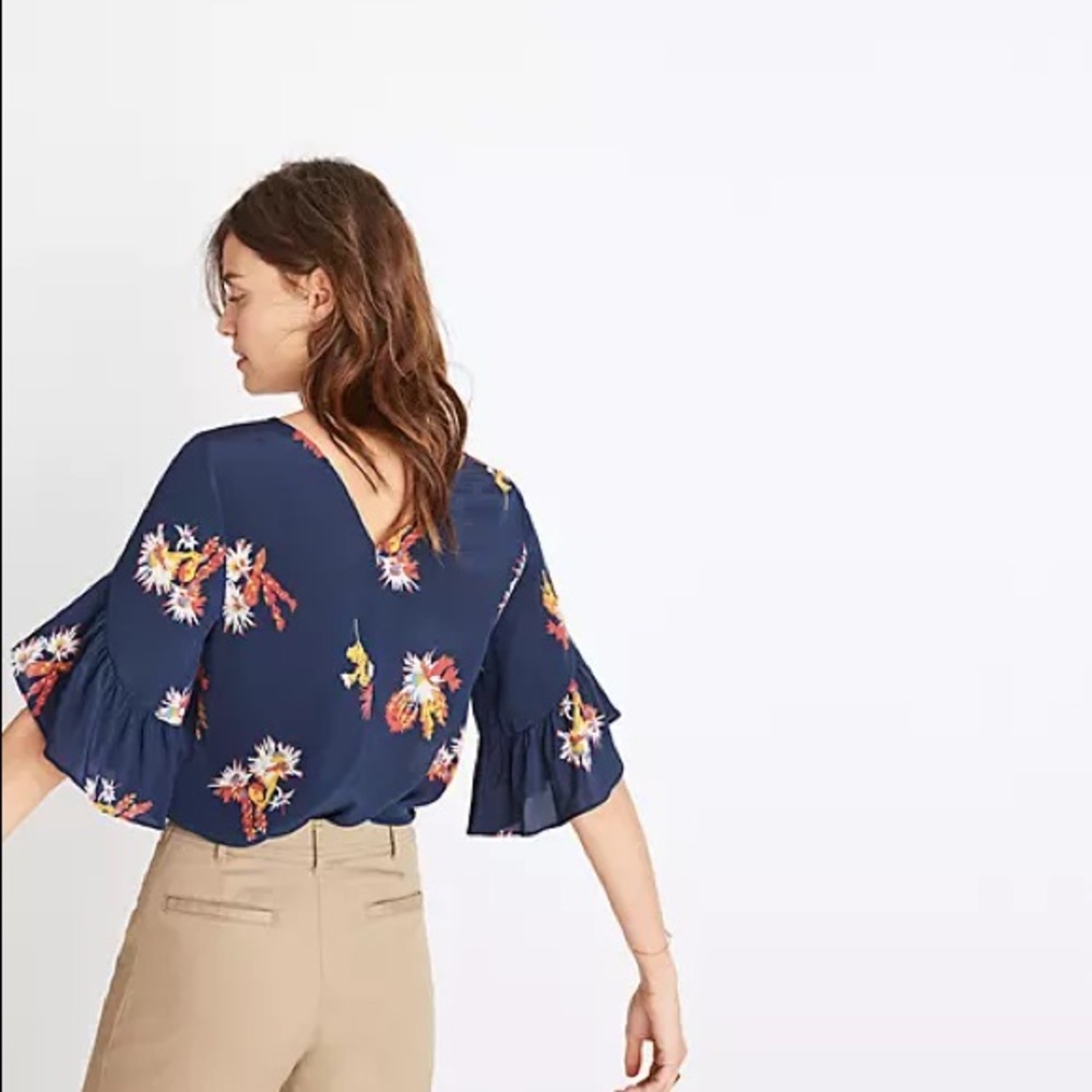 madewell silk ruffle sleeve in cactus flower top